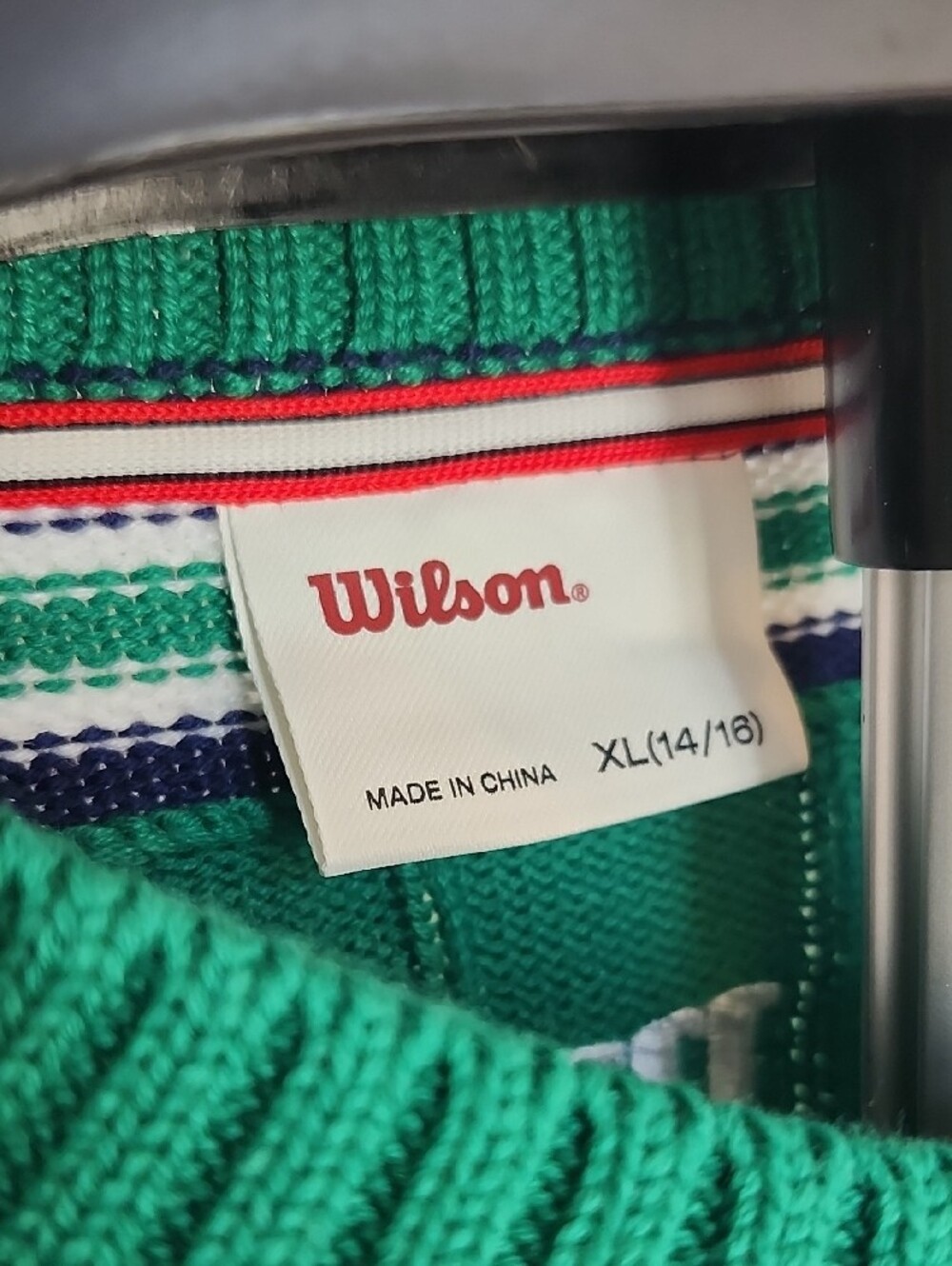 Wilson Green V-Neck Cable Knit Sweater with Striped Trim, Girls Xl 14/16 - Picture 5 of 8